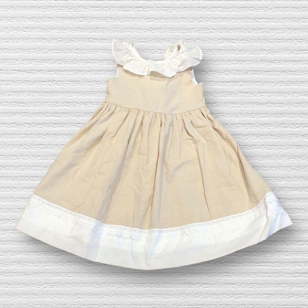 Catherine Malandrino 6 Beige White Ruffle Collar Swoop Back Bow Dress